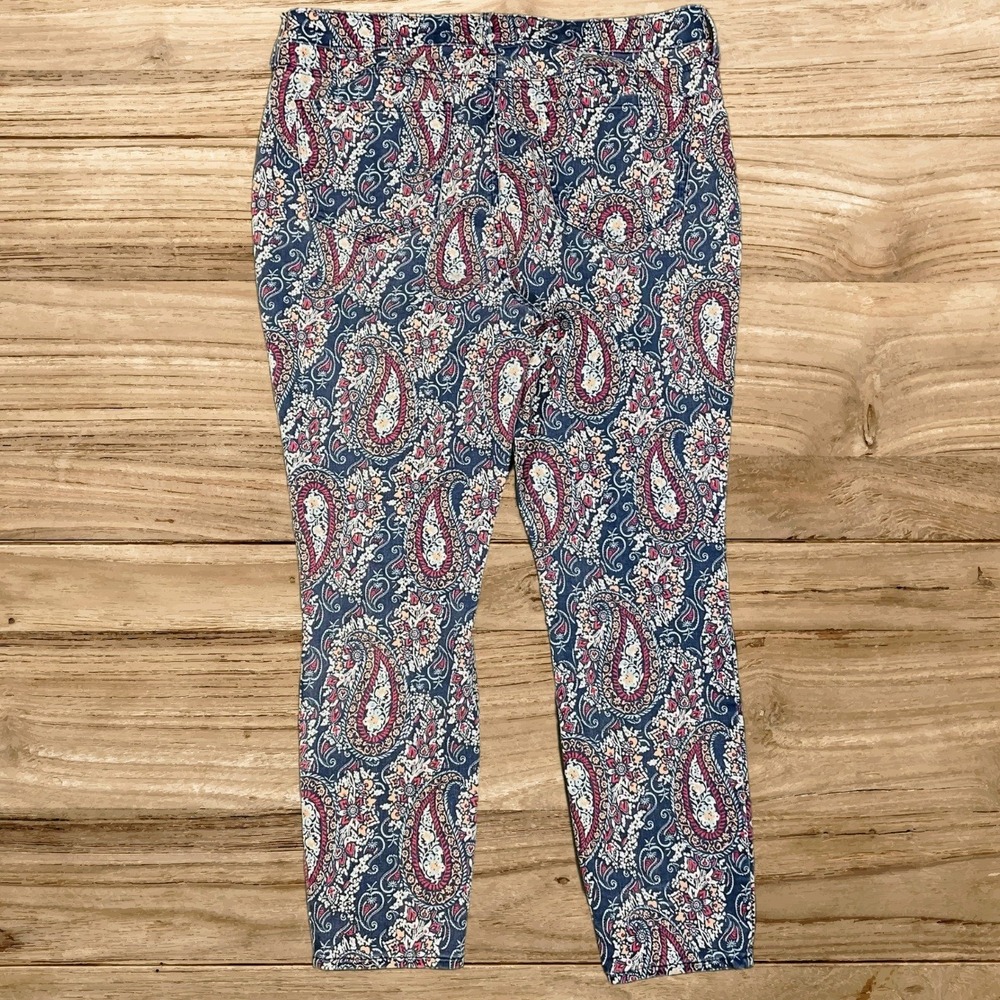 NYDJ for Chico's Size 14 Paisley Skinny Ankle Pants Blue Pink Lift Tuck Spring - Picture 4 of 11
